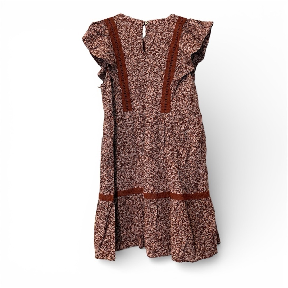 Madewell Floral Flutter-Sleeve Mini Dress Womens Large Cottage Garden Rust Brown - Picture 4 of 11